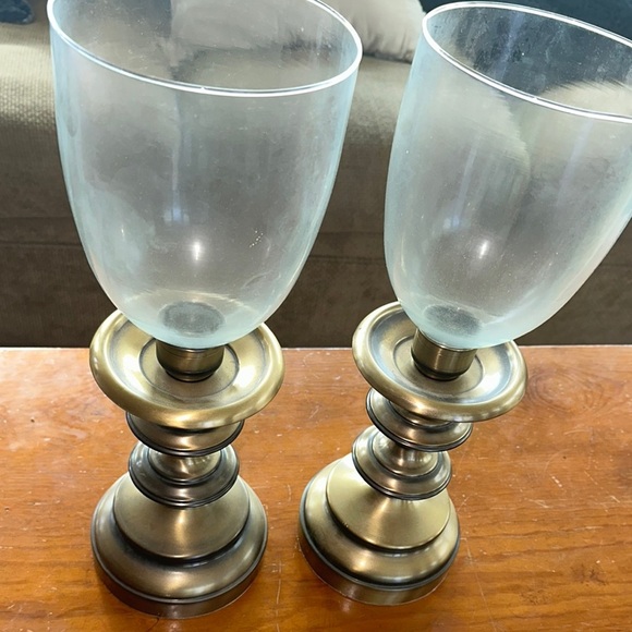 Vintage Brass Hurricane Candle holders Glass Chimney Regency Style - Picture 4 of 9